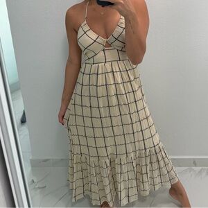 Mango Cream and Black Checkered Maxi Dress